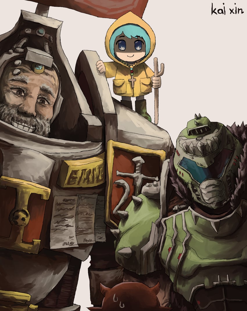 adeptus astartes, doomguy, luce, and kaldor draigo (warhammer 40k and 3 more) drawn by kai_xin