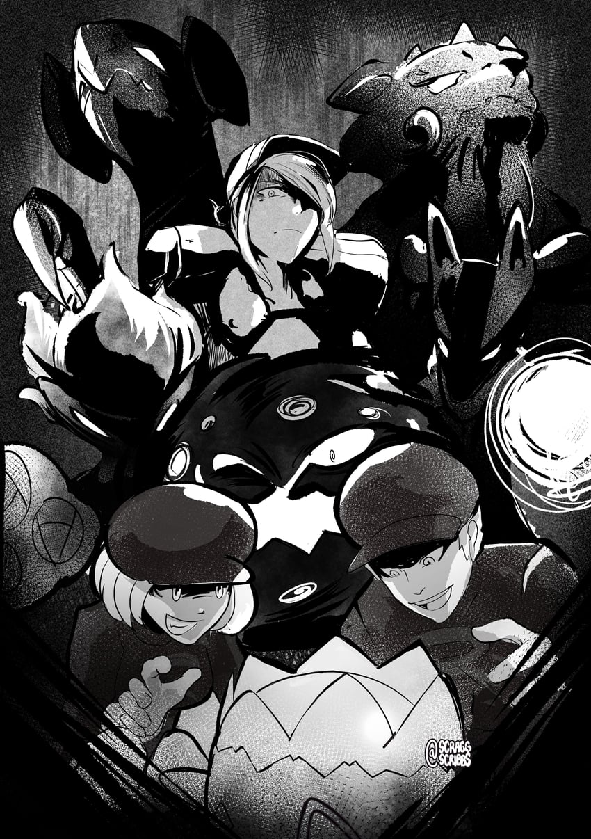 lucario, garchomp, volo, togepi, roserade, and 3 more (pokemon and 2 more) drawn by scraggscribs