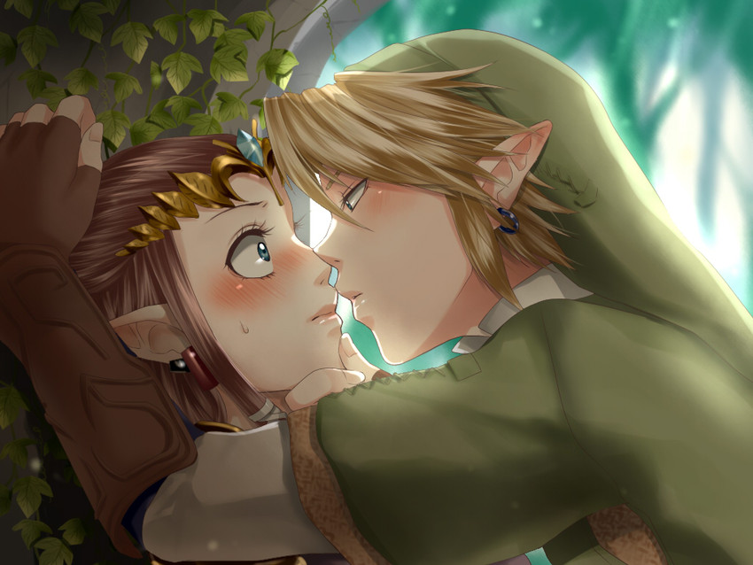 link and princess zelda (the legend of zelda and 1 more) drawn by wasabi_(legemd)
