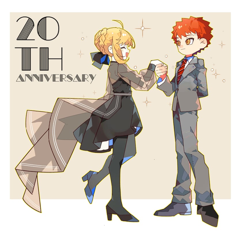 artoria pendragon, saber, and emiya shirou (fate and 1 more) drawn by momo_007