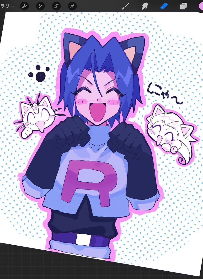 jessie, james, and meowth (pokemon) drawn by ameya_(okemu_ame)