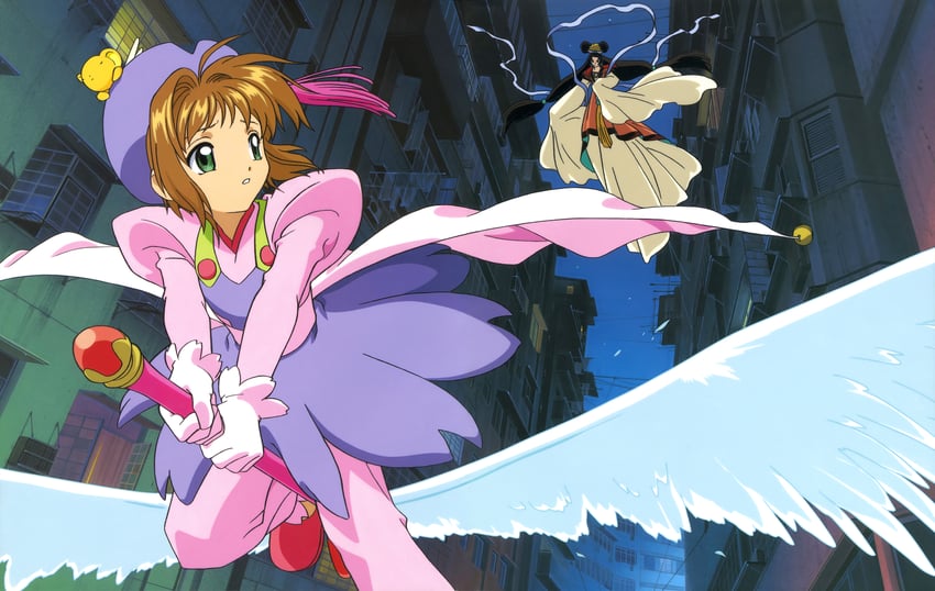 kinomoto sakura, kero, and madoushi (cardcaptor sakura) drawn by takahashi_kumiko