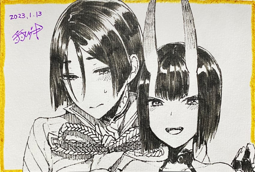 shuten douji and minamoto no raikou (fate and 1 more) drawn by titiduki_(manman-ya)