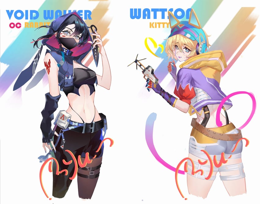 wattson, wraith, nessie, thunder kitty wattson, and voidwalker wraith (apex legends) drawn by frienos