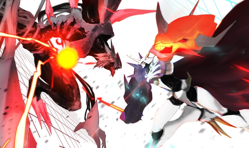 omegamon and diablomon (digimon and 2 more) drawn by name_e04
