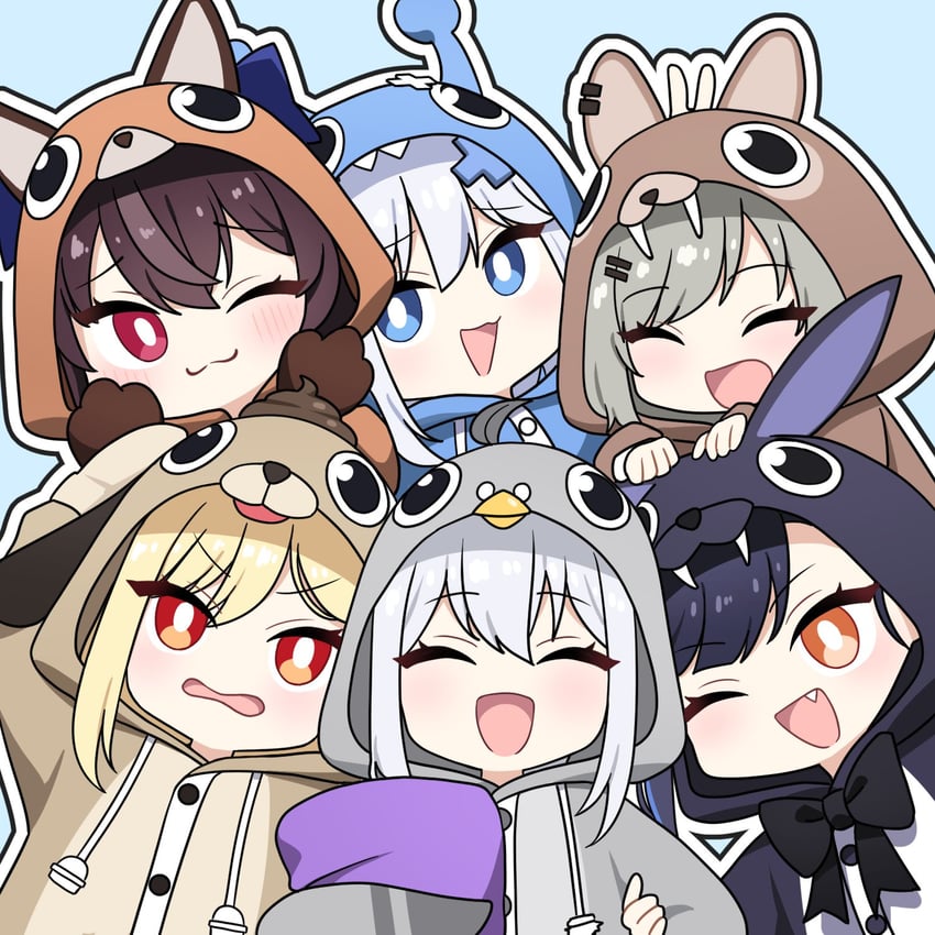jingburger, jururu, ine, lilpa, viichan, and 1 more (waktaverse) drawn by gengojisu