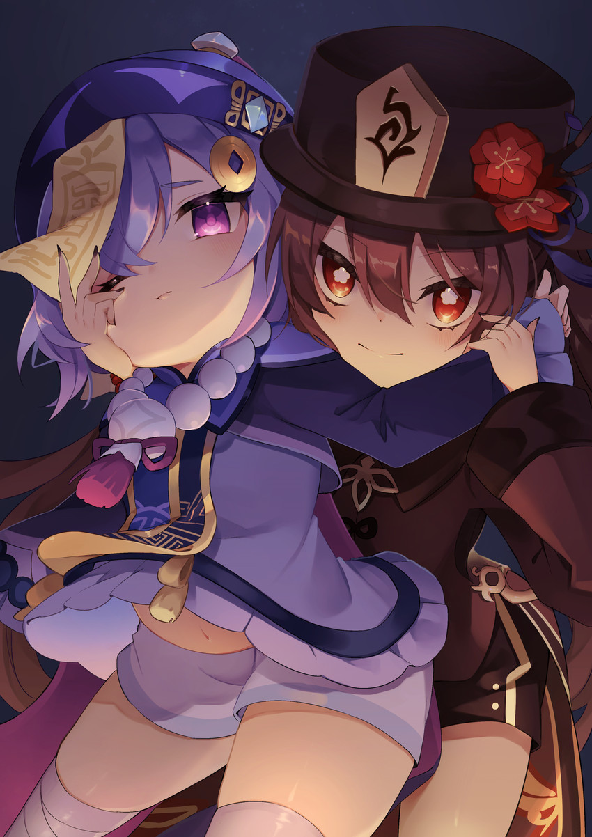 hu tao and qiqi (genshin impact) drawn by ebichiri_sunday
