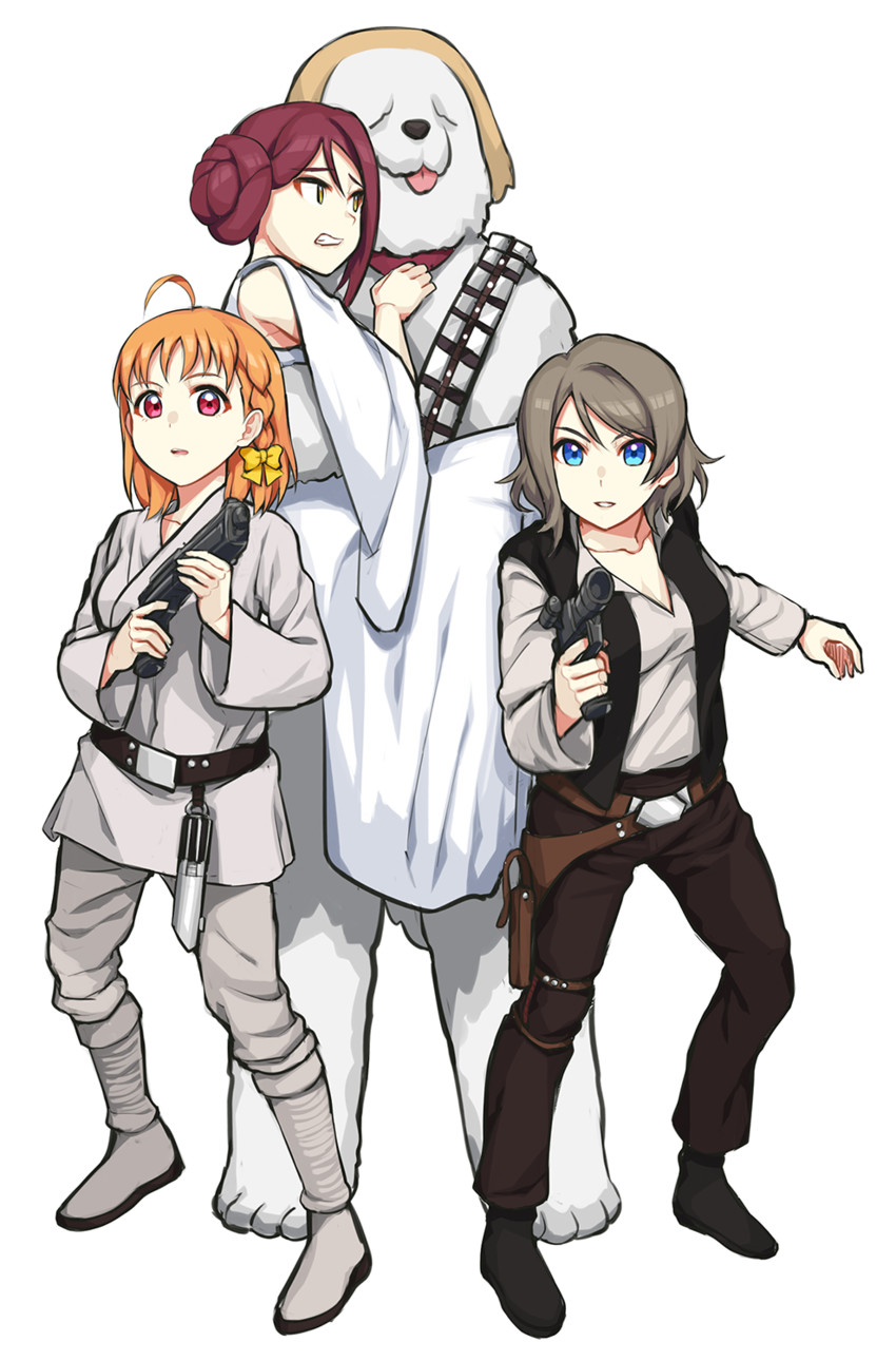 watanabe you, sakurauchi riko, takami chika, princess leia, luke skywalker, and 3 more (love live! and 3 more) drawn by waste-man