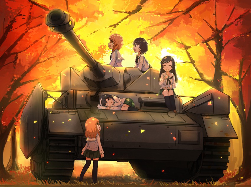 nishizumi miho, akiyama yukari, takebe saori, reizei mako, and isuzu hana (girls und panzer) drawn by shainingu_ikura