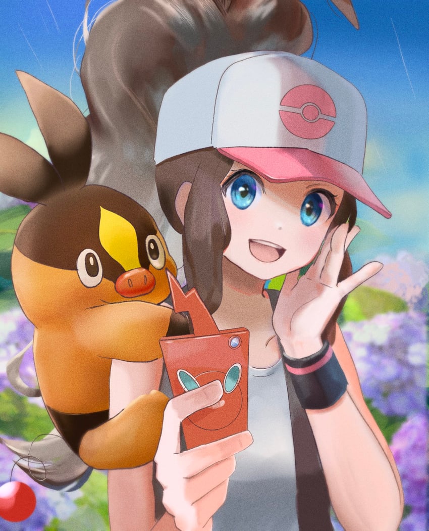 hilda, rotom, rotom phone, and tepig (pokemon and 1 more) drawn by ringosan2329
