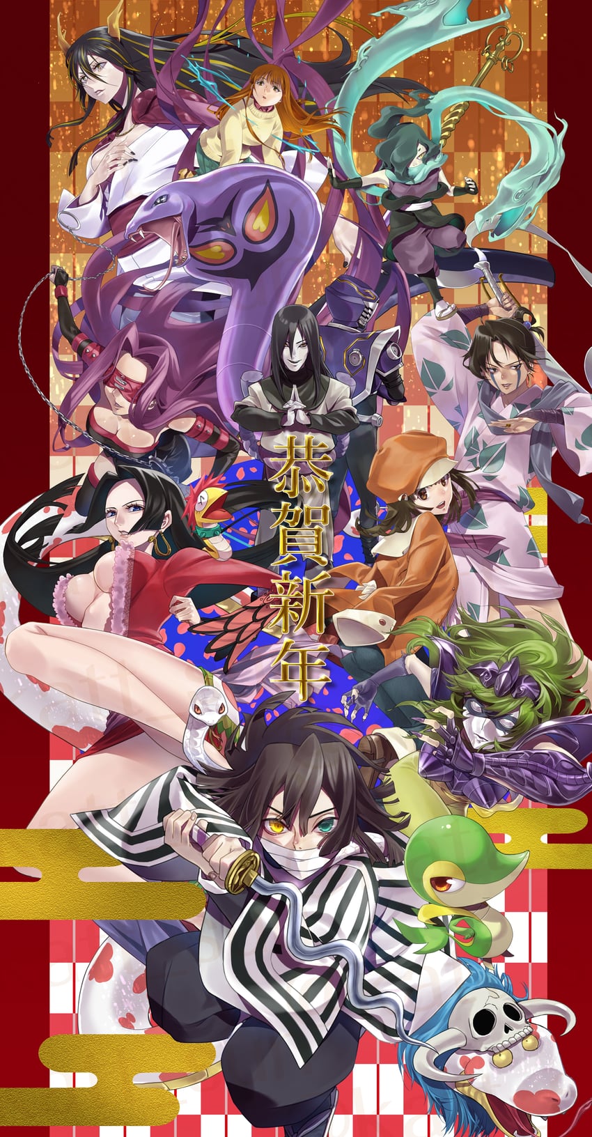medusa, snivy, sengoku nadeko, boa hancock, arbok, and 11 more (fate and 14 more) drawn by katt_sun