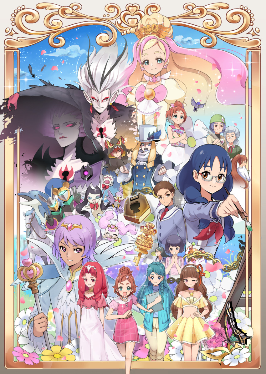 amanogawa kirara, haruno haruka, kaidou minami, akagi towa, cure flora, and 20 more (precure and 1 more) drawn by naokado