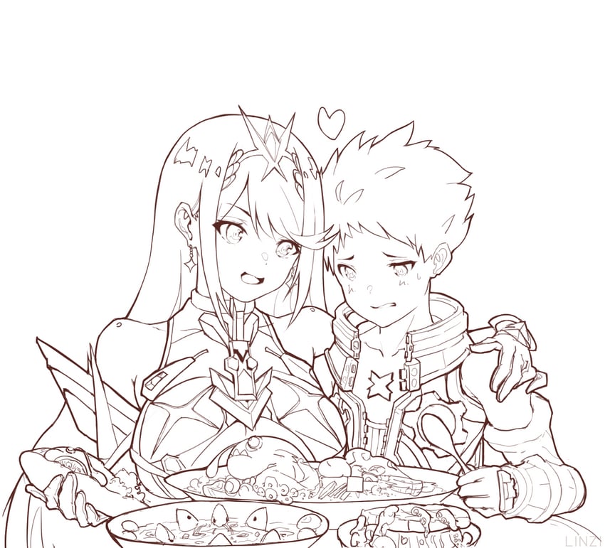 mythra and rex (xenoblade chronicles and 1 more) drawn by linzi
