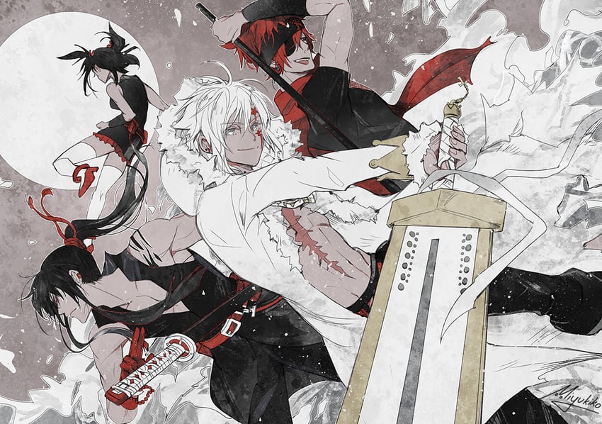lenalee lee, allen walker, kanda yuu, and lavi (d.gray-man) drawn by miyukiko