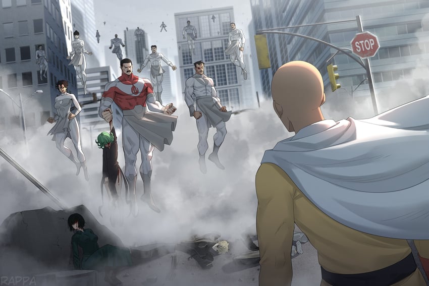 tatsumaki, fubuki, saitama, genos, thragg, and 2 more (one-punch man and 1 more) drawn by rappa_(sirrappa)
