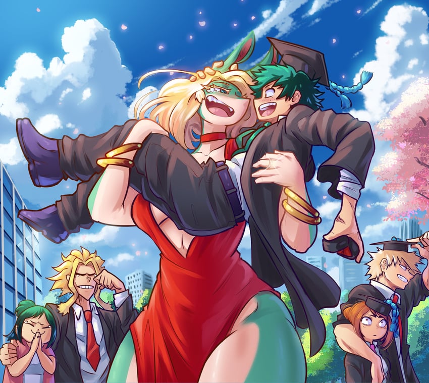 midoriya izuku, bakugou katsuki, uraraka ochaco, all might, yagi toshinori, and 2 more (boku no hero academia) drawn by vlizz