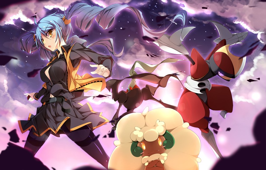 whimsicott, darkrai, bisharp, and ace trainer (pokemon and 1 more) drawn by nasudora