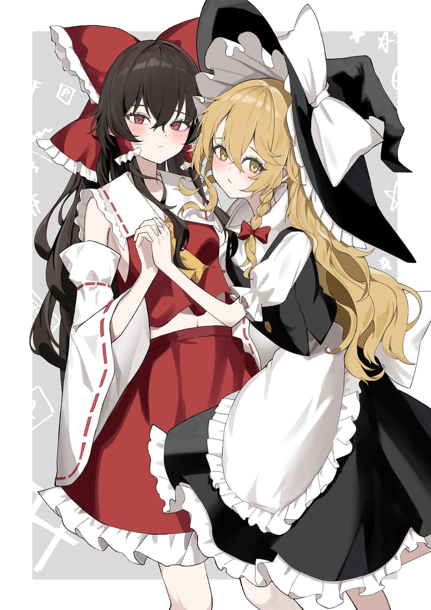 hakurei reimu and kirisame marisa (touhou) drawn by kaminose_(user_veum4325)