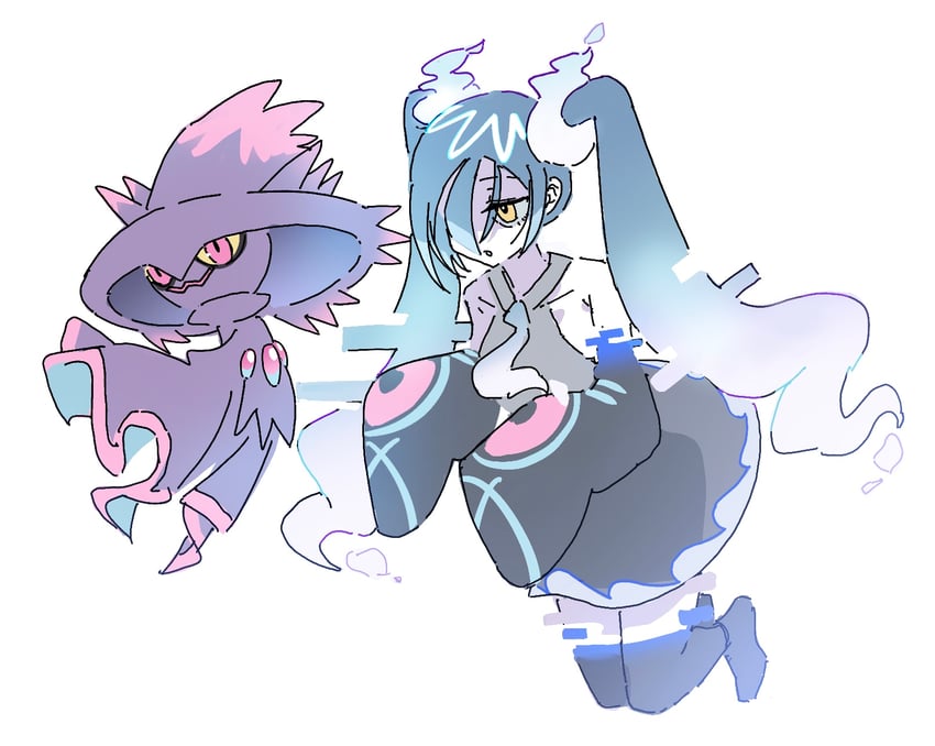 hatsune miku, mismagius, and ghost miku (pokemon and 2 more) drawn by yunayuispink