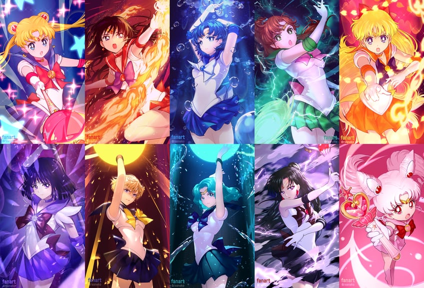 tsukino usagi, sailor moon, mizuno ami, aino minako, hino rei, and 15 more (bishoujo senshi sailor moon and 2 more) drawn by rasneko