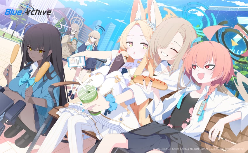 asuna, toki, karin, seia, neru, and 1 more (blue archive) drawn by hukahire0120