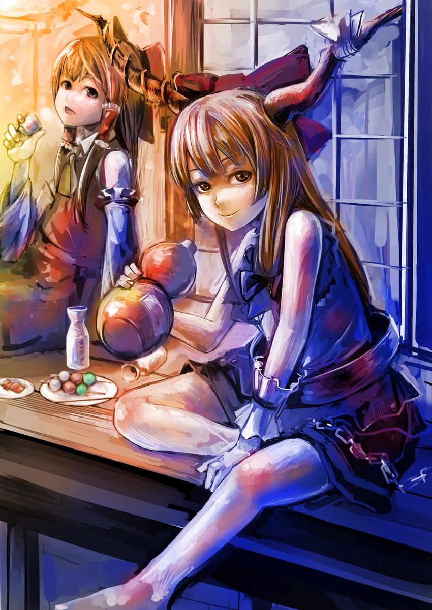 hakurei reimu and ibuki suika (touhou) drawn by koruse
