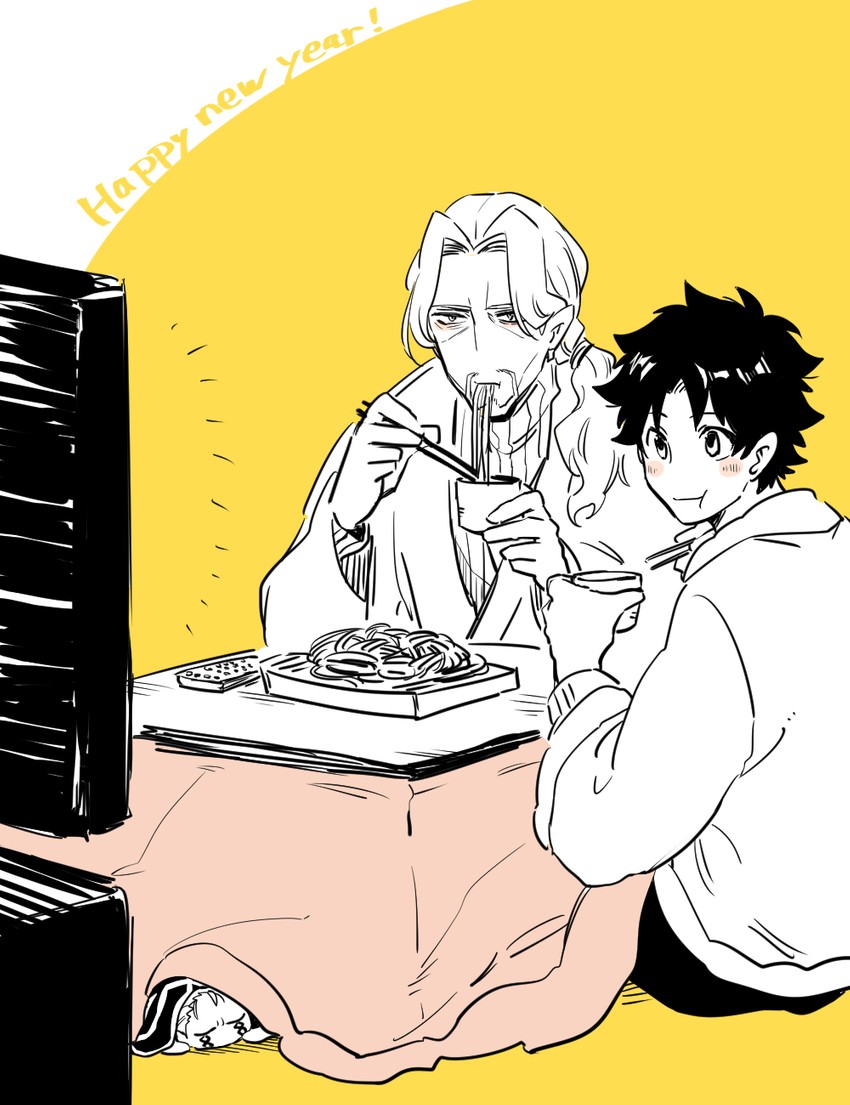 fujimaru ritsuka, cu chulainn, vlad iii, and mini cu-chan (fate and 2 more) drawn by nyarou