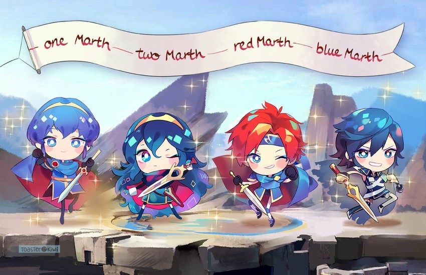 lucina, marth, chrom, and roy (fire emblem and 6 more) drawn by toasterkiwi