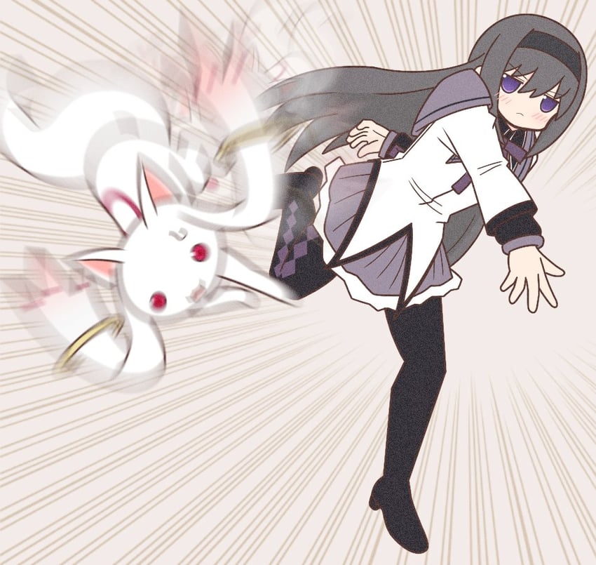 akemi homura and kyubey (mahou shoujo madoka magica) drawn by yuno385
