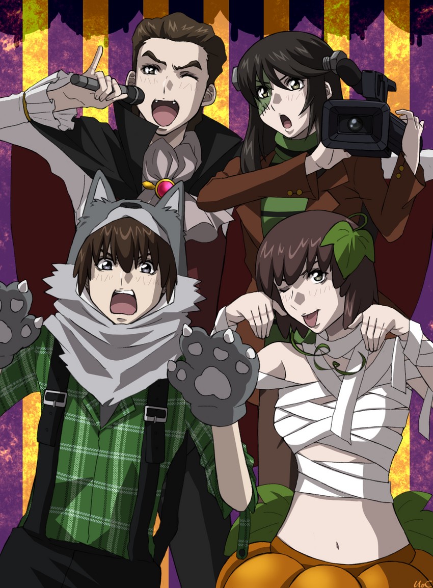 frankenstein's monster, nishio rina, tatekami seri, nishio akira, and douma hiroto (soukyuu no fafner) drawn by uc_(8rk3)