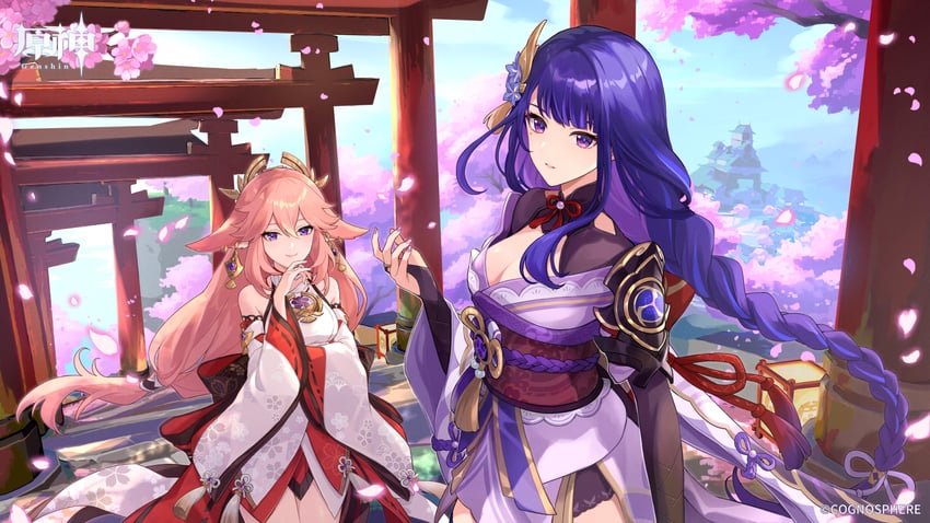 raiden shogun and yae miko (genshin impact) drawn by 8_(e_uu88)