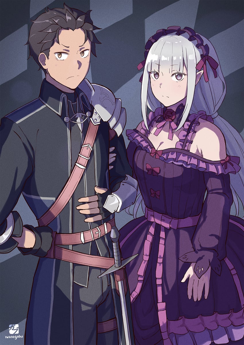emilia and natsuki subaru (re:zero kara hajimeru isekai seikatsu) drawn by gabuillust