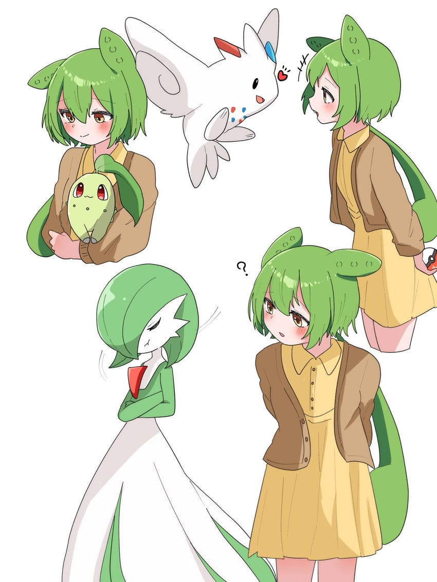 gardevoir, zundamon, chikorita, and togekiss (pokemon and 2 more) drawn by haru_maron