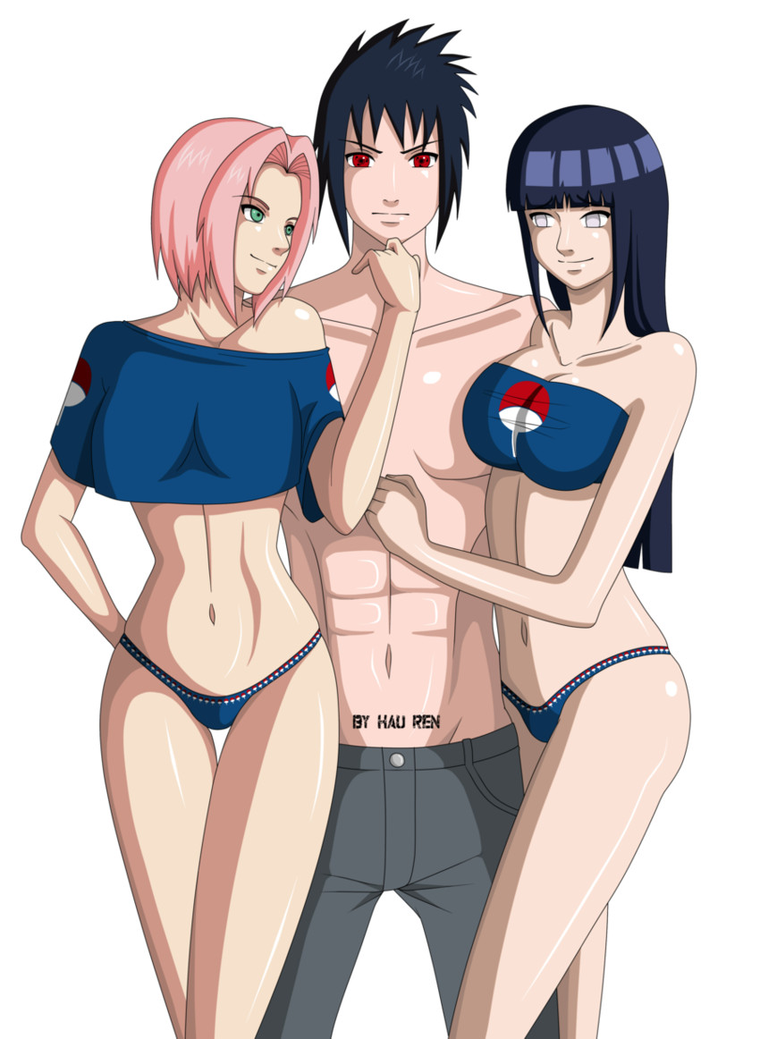 haruno sakura, hyuuga hinata, and uchiha sasuke (naruto) drawn by hau-ren