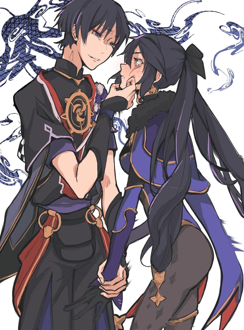 scaramouche and mona (genshin impact) drawn by artwolfaja