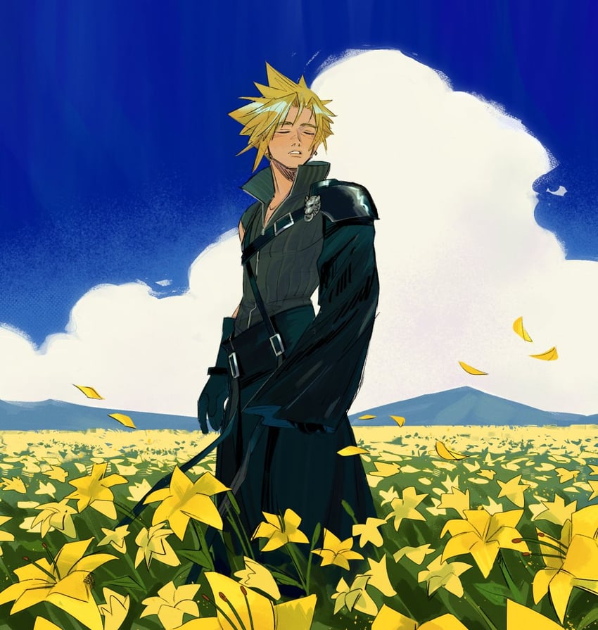 cloud strife and fenrir (final fantasy and 2 more) drawn by merorine