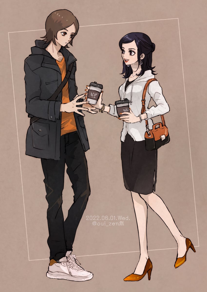 suou tatsuya and amano maya (persona and 1 more) drawn by oui_zen