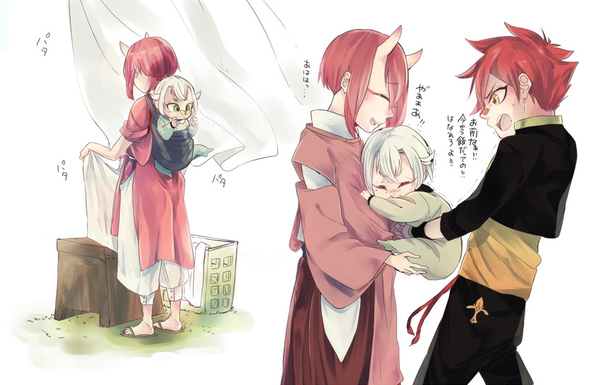 saniwa, hotarumaru, female saniwa, and aizen kunitoshi (touken ranbu) drawn by mayuge_(ugm_zzz)