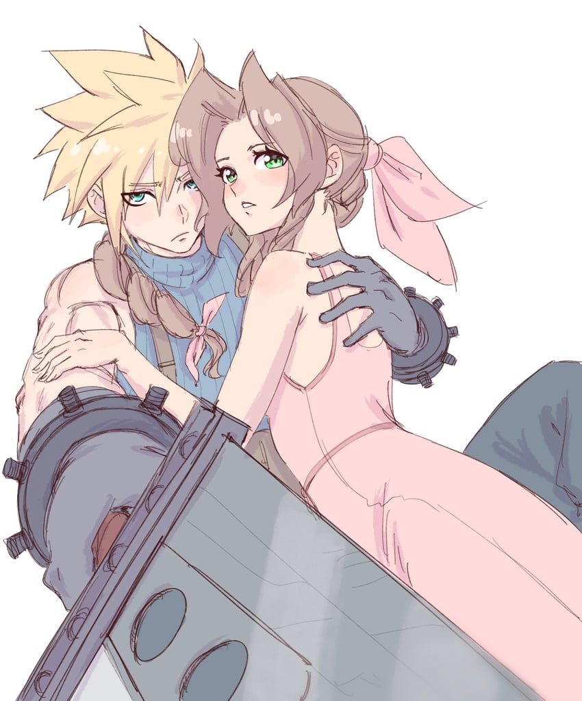 cloud strife and aerith gainsborough (final fantasy and 1 more) drawn by bervens12