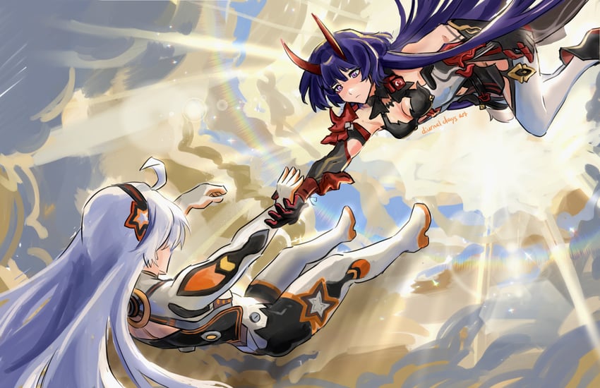 kiana kaslana and raiden mei (honkai and 1 more) drawn by diurnaldays