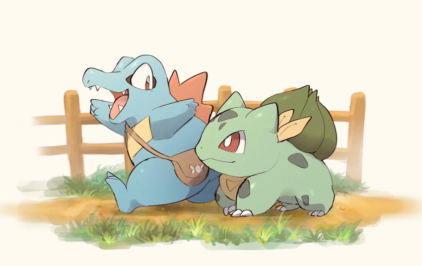 bulbasaur and totodile (pokemon and 1 more) drawn by dorobo_93