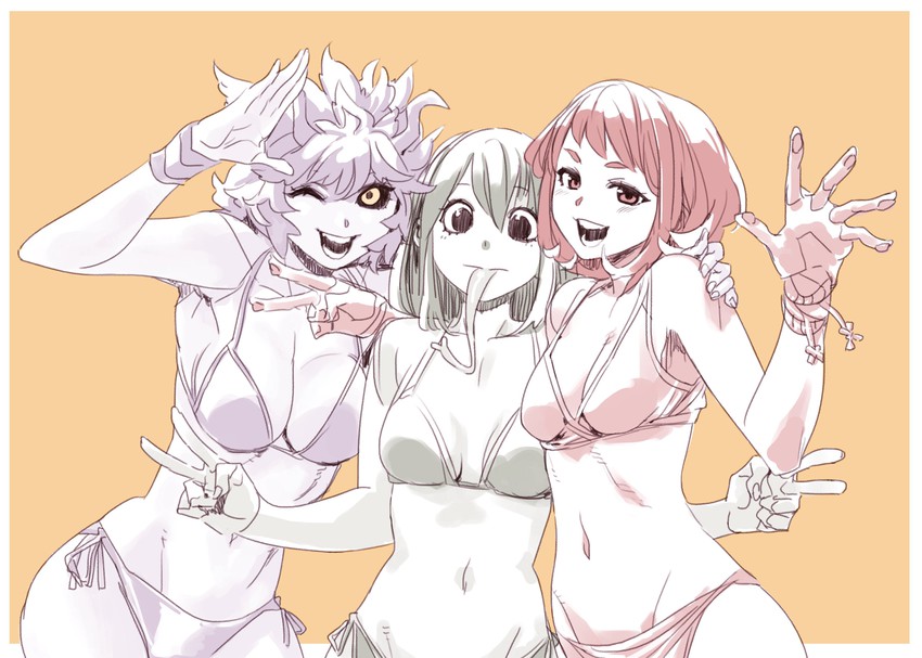 uraraka ochaco, asui tsuyu, and ashido mina (boku no hero academia) drawn by archvermin