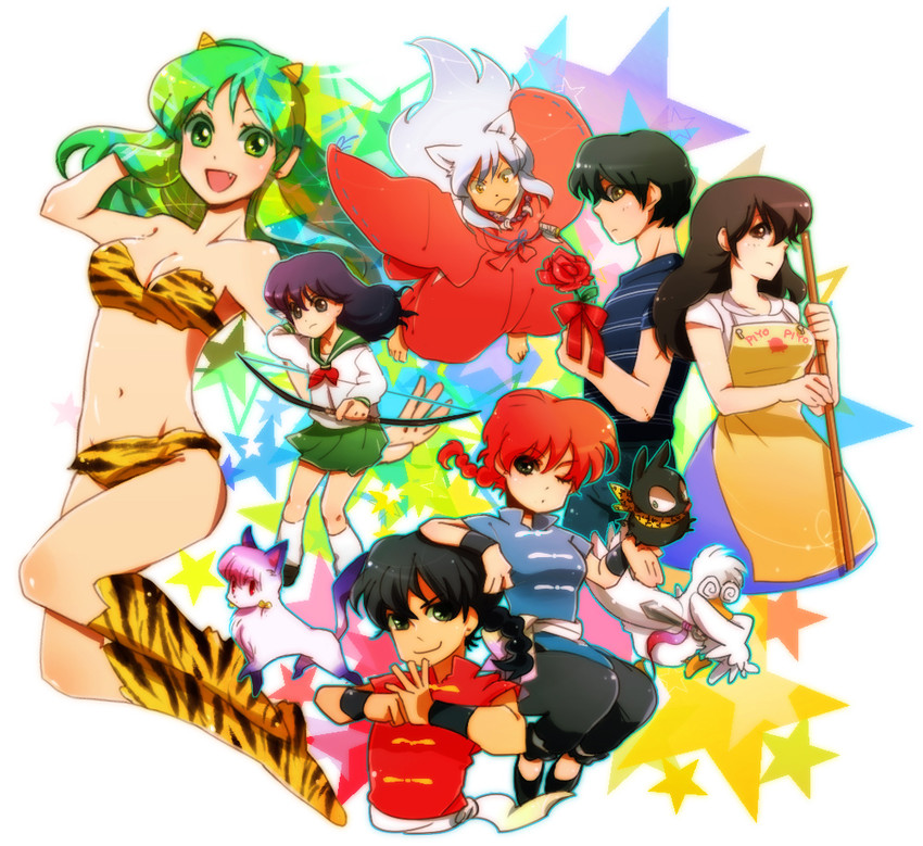 lum, ranma-chan, saotome ranma, inuyasha, higurashi kagome, and 6 more (ranma 1/2 and 3 more) drawn by kubota_heaven