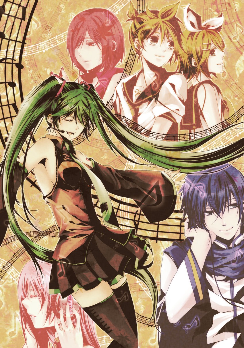 hatsune miku, kagamine rin, kagamine len, megurine luka, kaito, and 1 more (vocaloid) drawn by blmap