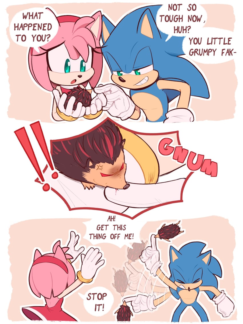 sonic the hedgehog, shadow the hedgehog, and amy rose (sonic) drawn by toonsite