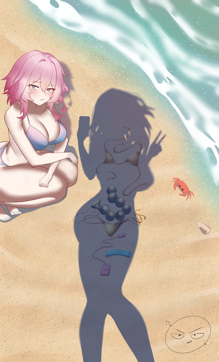 trailblazer, stelle, and march 7th (honkai and 1 more) drawn by hetani312