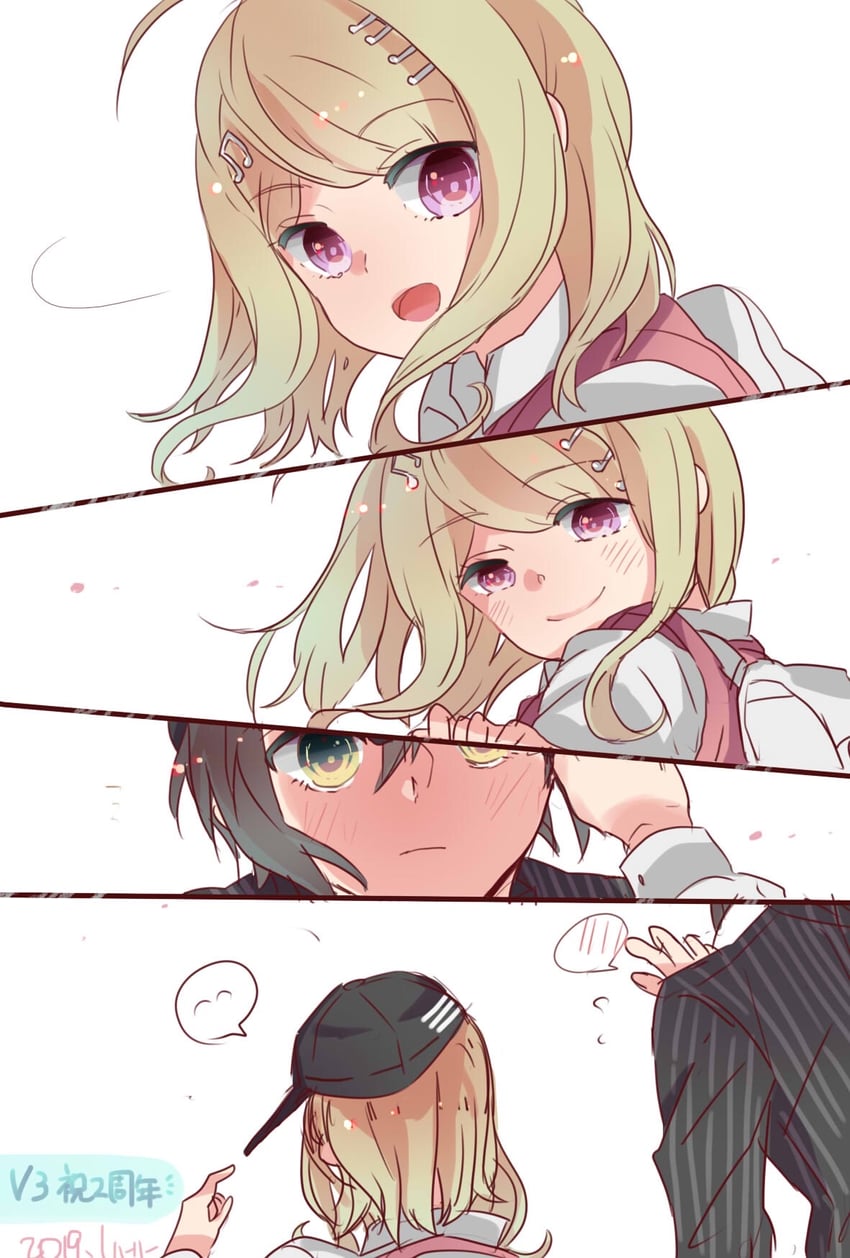 saihara shuichi and akamatsu kaede (danganronpa and 1 more) drawn by harry_(arupaka84)