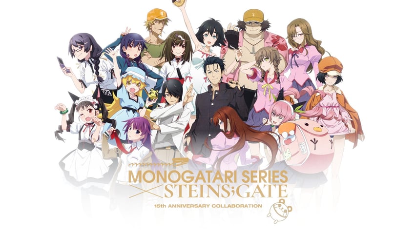 oshino shinobu, makise kurisu, senjougahara hitagi, hanekawa tsubasa, sengoku nadeko, and 11 more (monogatari and 1 more)