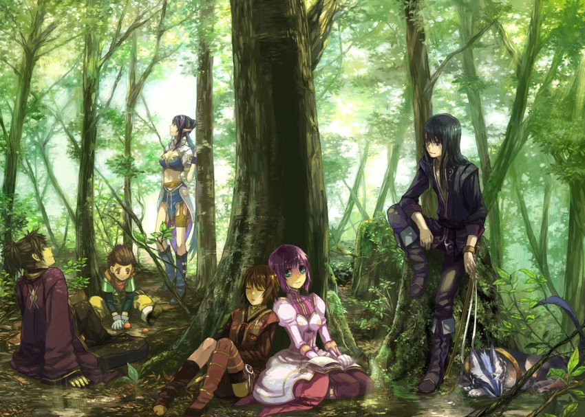yuri lowell, estellise sidos heurassein, rita mordio, judith, raven, and 2 more (tales of and 1 more) drawn by shinono