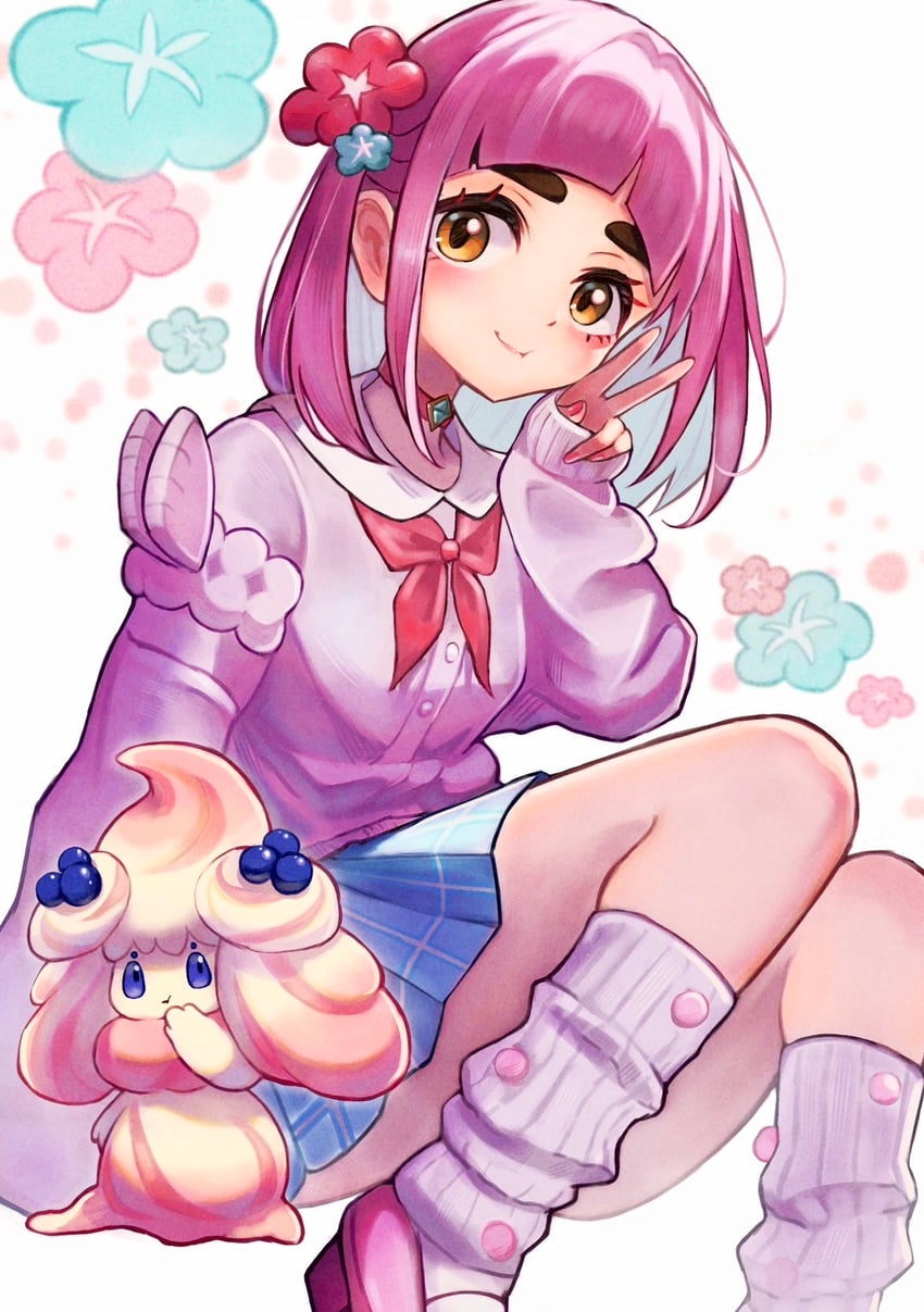 alcremie and lacey (pokemon and 1 more) drawn by hinata_(hiantart9215)